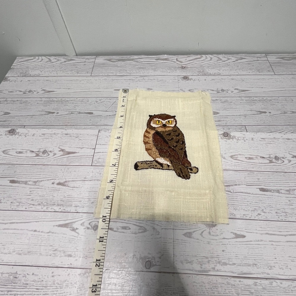 Vintage Handmade Owl Punch Needle Embroidery Textile Art Brown Cream 8x10 - Picture 3 of 6